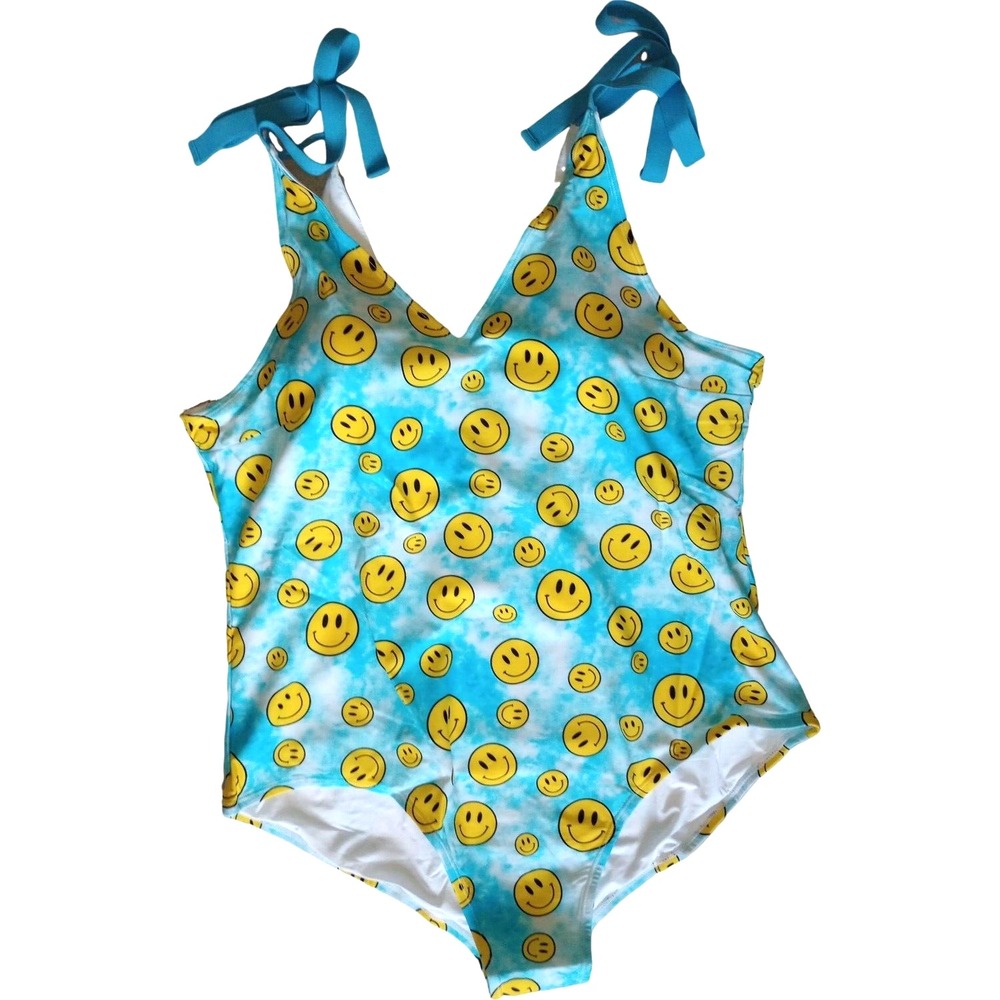 Posh Peanut Women's Happy Tie Dye Swimsuit XXXL 20 22 Smiley Face 1pc‎ Swimwear